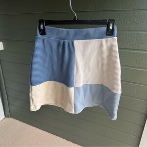La Hearts Blue and Cream Skater Mini Skirt